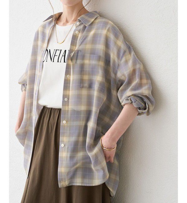 Rope&rsquo;Picnic「シアーマドラスチェックボイルシャツ」|シャツ・ブラウス|ラベンダー(52)
