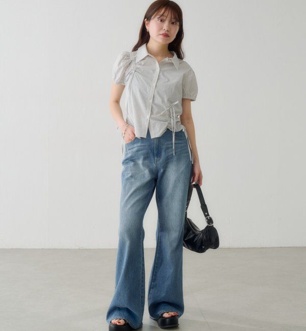  「【脚長効果/4サイズ展開】フレアデニムパンツ」|デニム|
