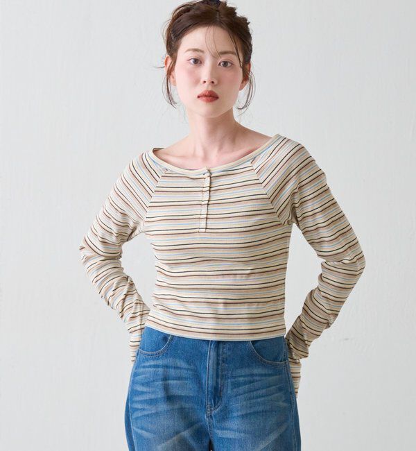 「【無地&ボーダー】オフショルリブtee」|Tシャツ・カットソー|