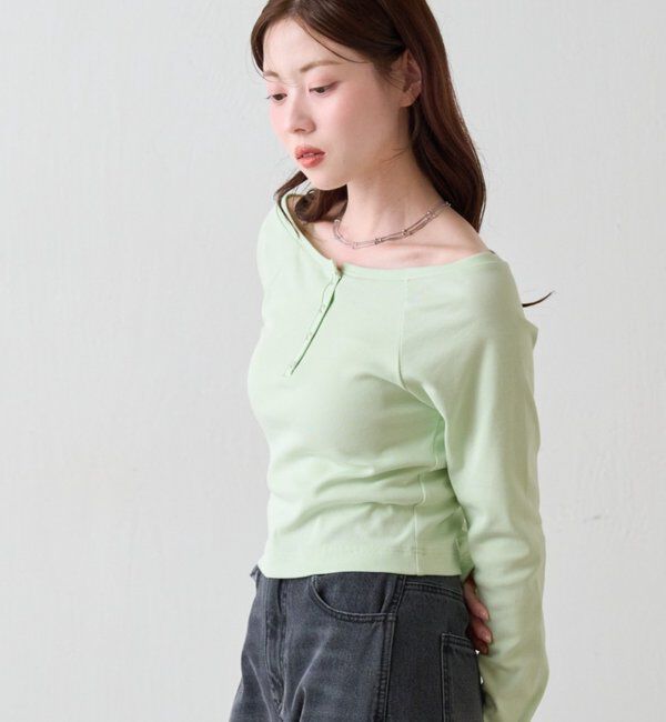  「【無地&ボーダー】オフショルリブtee」|Tシャツ・カットソー|ミント