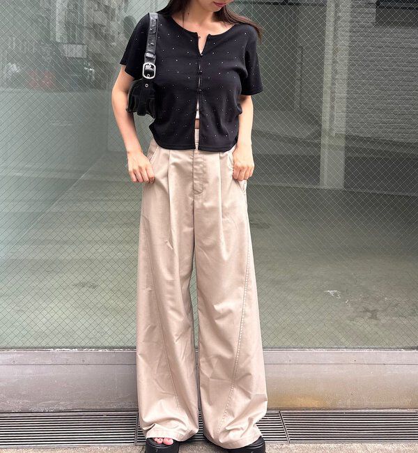  「リブスタッズ半袖カーディガン」|Tシャツ・カットソー|