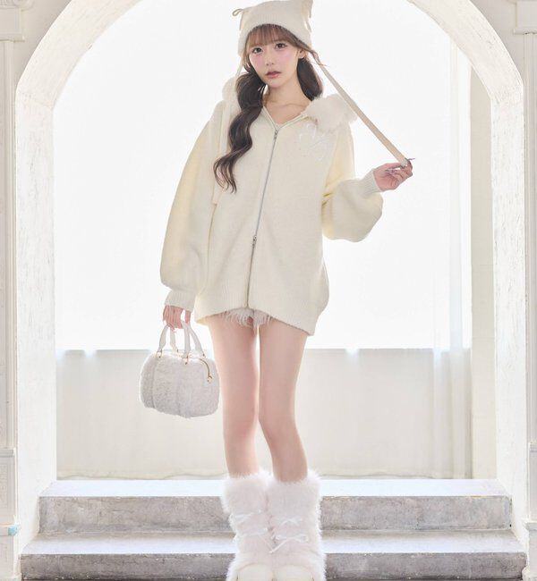  「【Premium order】リボン付きフェイクファー厚底ブーツ」|その他|