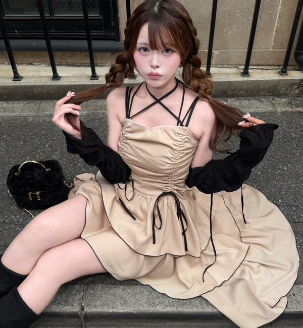  「アシメティアードロングキャミワンピース」|ワンピース|
