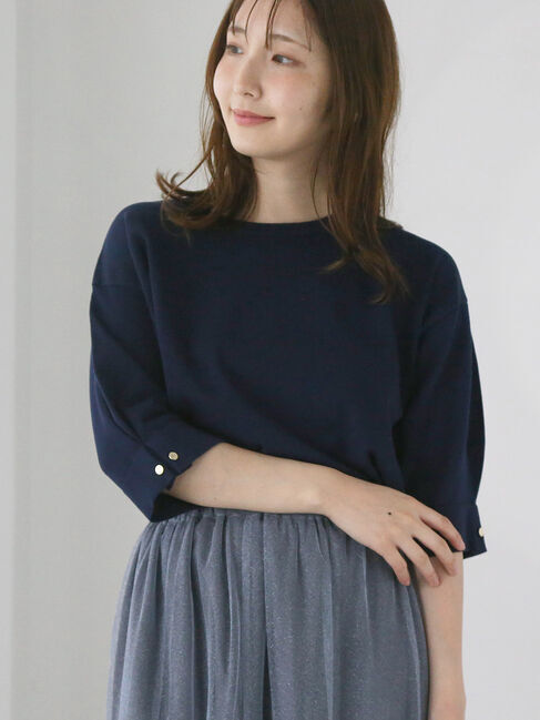 Te chichi TERRASSE「袖タックメタルボタンニット」|ニット・セーター|ネイビー