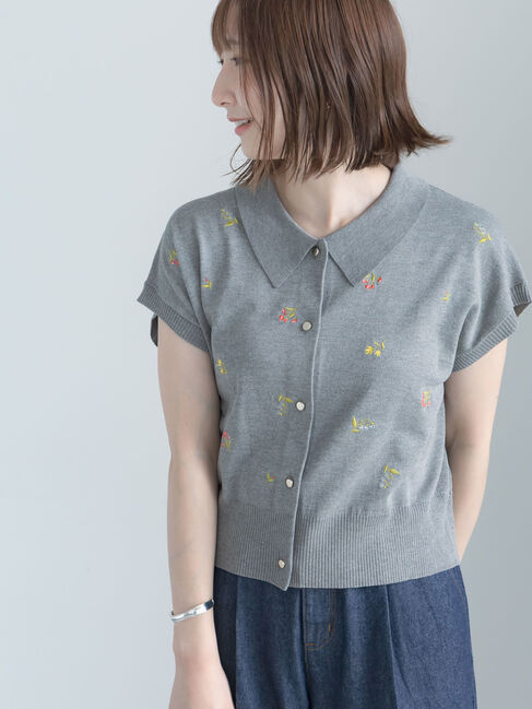 Te chichi「フラワー刺繍ポロカラーニット」|ニット・セーター|
