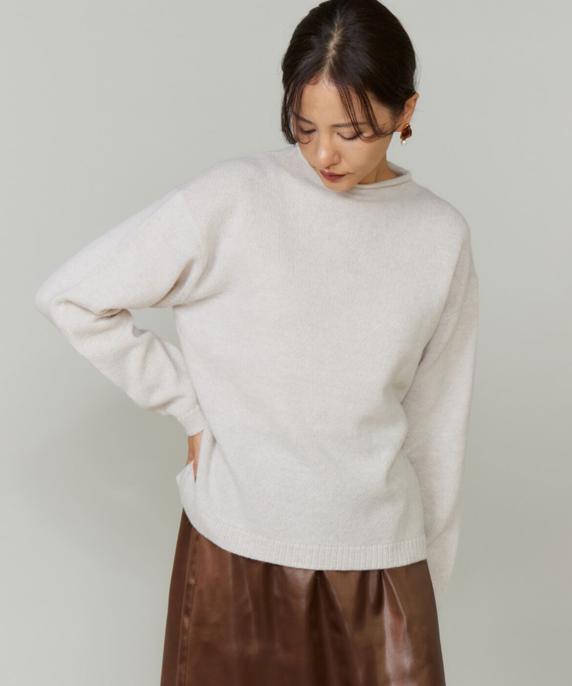 Le Souk「アルパカブレンドモックネックプルオーバー」|ニット・セーター|オフホワイト1