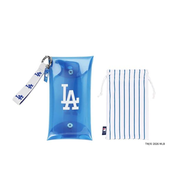  「Zoff | MLB メガネ・サングラスケース | ストライプ ポーチ 巾着 カラビナ付き おしゃれ 可愛い」|サングラス|