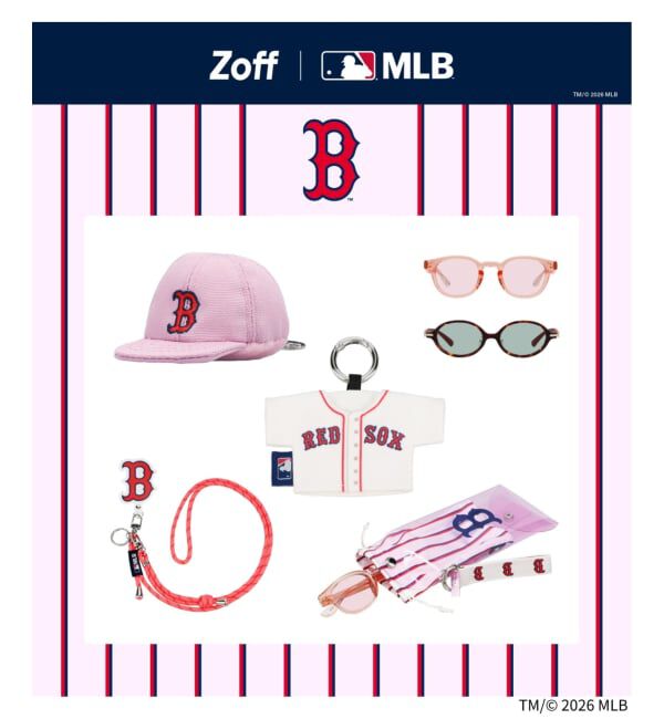 「Zoff | MLB メガネ・サングラスケース | ストライプ ポーチ 巾着 カラビナ付き おしゃれ 可愛い」|サングラス|