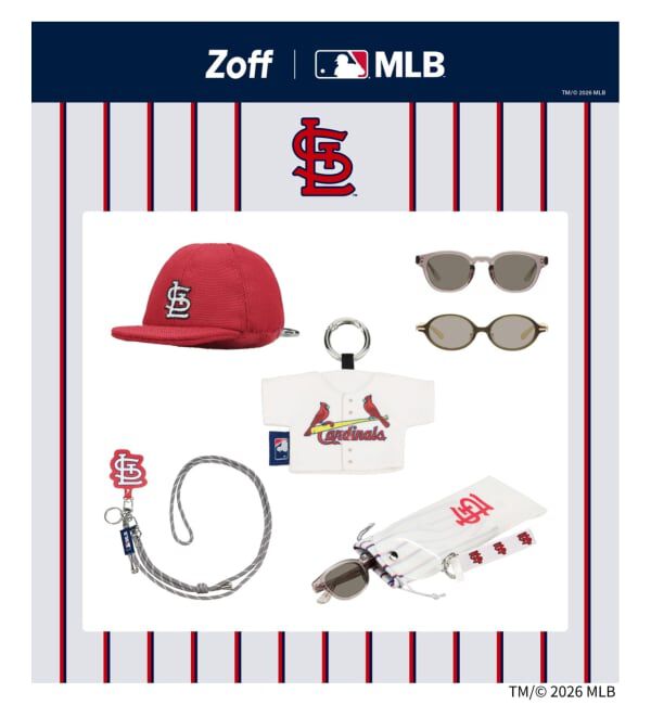  「Zoff | MLB メガネ・サングラスケース | ストライプ ポーチ 巾着 カラビナ付き おしゃれ 可愛い」|サングラス|