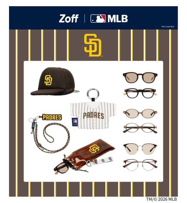  「Zoff | MLB メガネ・サングラスケース | ストライプ ポーチ 巾着 カラビナ付き おしゃれ 可愛い」|サングラス|