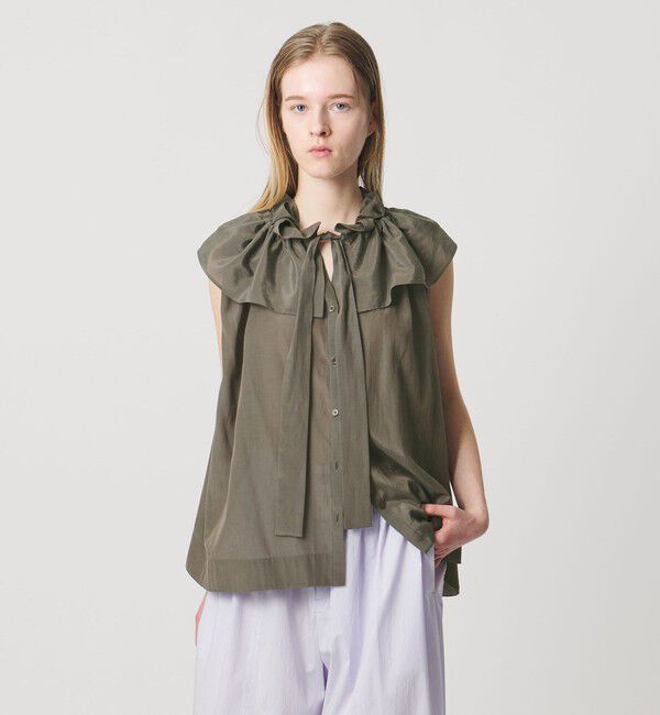 AEWEN MATOPH「＜AEWEN MATOPH＞ギャザーリボンノースリーブ ウォッシャブル」|シャツ・ブラウス|OLIVE