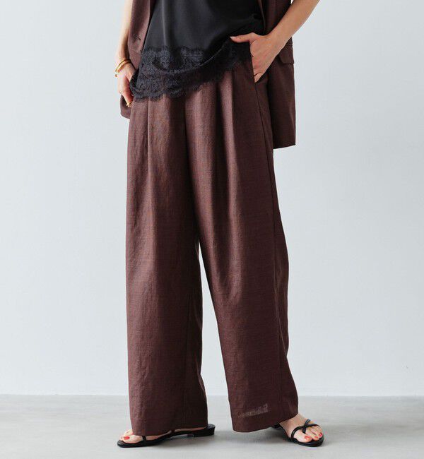 UNITED ARROWS green label relaxing「［size SHORT/TALLあり］ライト リネンライク タック ワイドパンツ UVカット 通気性」|スラックス|DK.BROWN