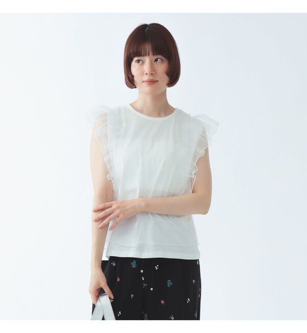 Ray BEAMS 「チュール レイヤー ラッフル フレンチスリーブ」|Tシャツ・カットソー|WHITE