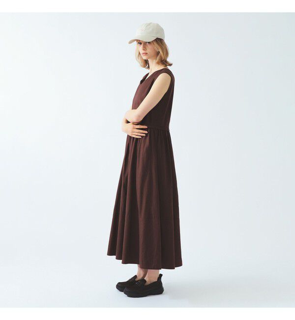 Ray BEAMS 「ギャザー キリカエ Vネック ノースリーブ ワンピース」|ワンピース|