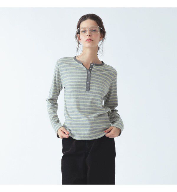 Ray BEAMS 「RIB ボーダー ヘンリーネック Tシャツ」|Tシャツ・カットソー|GREY