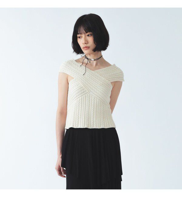 Ray BEAMS 「ケーブル クロスネック ニット タンクトップ」|その他|IVORY