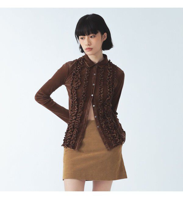 Ray BEAMS 「フロッキー チュール フリル シャツ」|シャツ・ブラウス|BROWN