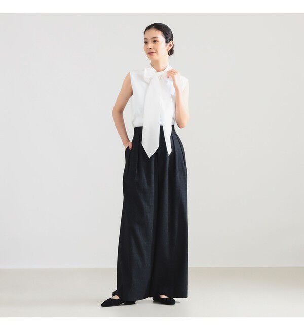 Demi-Luxe BEAMS 「AK+1 / コットン リボン ノースリーブ カットソー」|Tシャツ・カットソー|