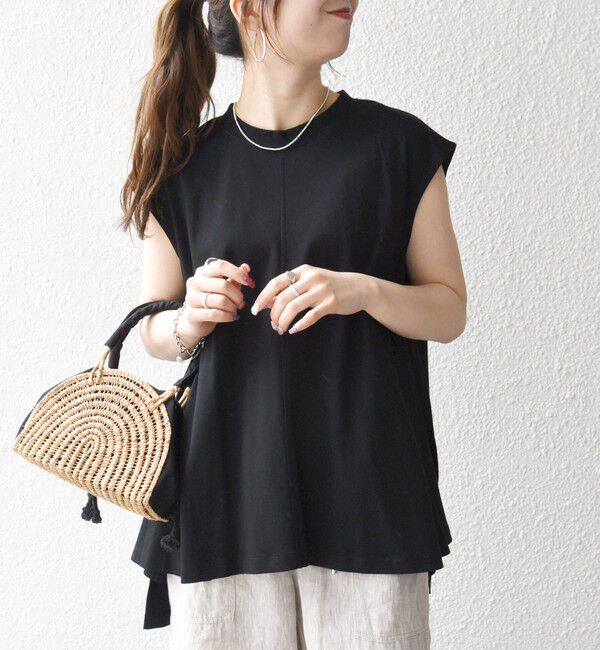 SHIPS any「SHIPS any:〈接触冷感/汗染み防止加工/洗濯機可能〉Aライン フレンチスリーブ TEE」|Tシャツ・カットソー|