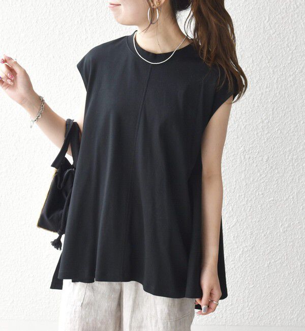 SHIPS any「SHIPS any:〈接触冷感/汗染み防止加工/洗濯機可能〉Aライン フレンチスリーブ TEE」|Tシャツ・カットソー|