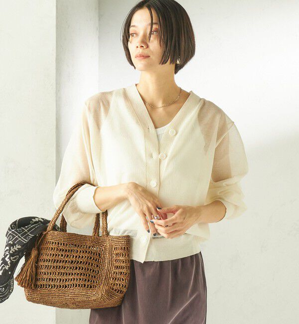 SHIPS for women「〈手洗い可能〉麻混 シアー Vネック カーディガン」|カーディガン|
