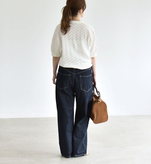 quaranciel「quaranciel:〈手洗い可能〉透かし編み ポロ ニット プルオーバー」|ニット・セーター|
