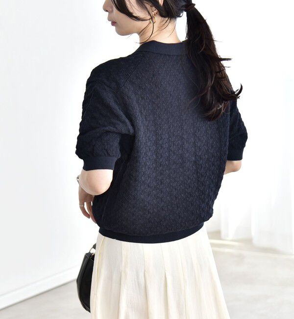 quaranciel「quaranciel:〈手洗い可能〉透かし編み ポロ ニット プルオーバー」|ニット・セーター|