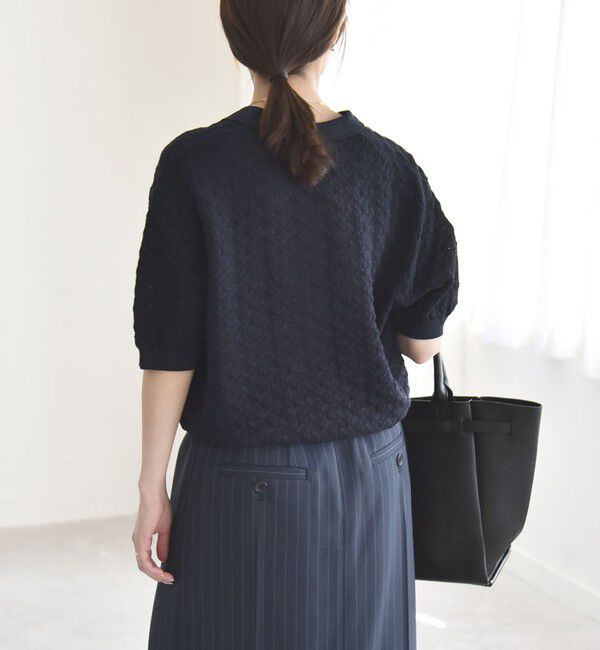quaranciel「quaranciel:〈手洗い可能〉透かし編み ポロ ニット プルオーバー」|ニット・セーター|