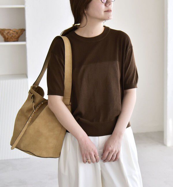 quaranciel「quaranciel:〈接触冷感/手洗い可能〉コンパクト シアー ニット TEE」|ニット・セーター|