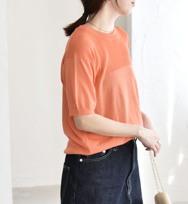 quaranciel「quaranciel:〈接触冷感/手洗い可能〉コンパクト シアー ニット TEE」|ニット・セーター|