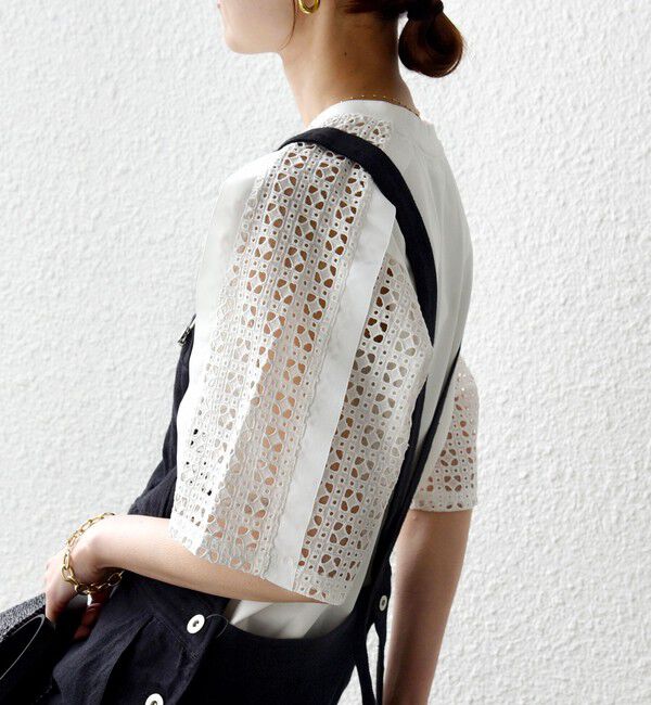 SHIPS for women「【WEB限定】〈手洗い可能〉レース コンビ ショート スリーブ カットソー」|Tシャツ・カットソー|