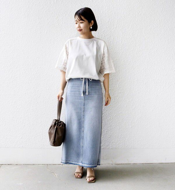 SHIPS for women「【WEB限定】〈手洗い可能〉レース コンビ ショート スリーブ カットソー」|Tシャツ・カットソー|