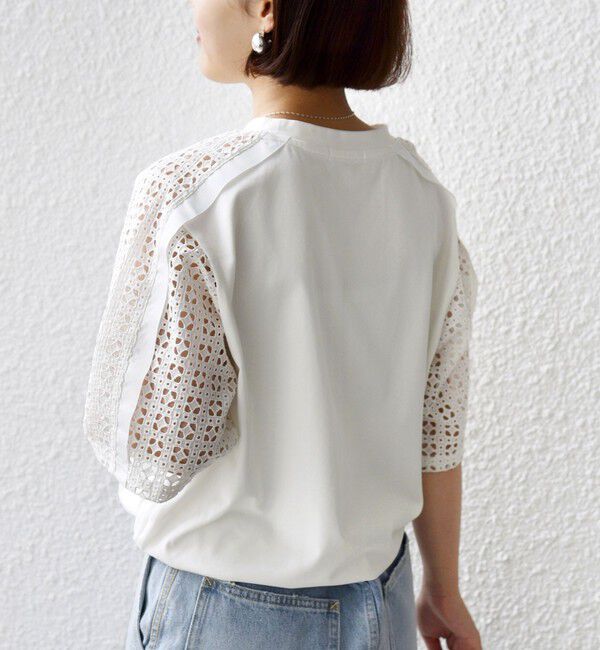 SHIPS for women「【WEB限定】〈手洗い可能〉レース コンビ ショート スリーブ カットソー」|Tシャツ・カットソー|