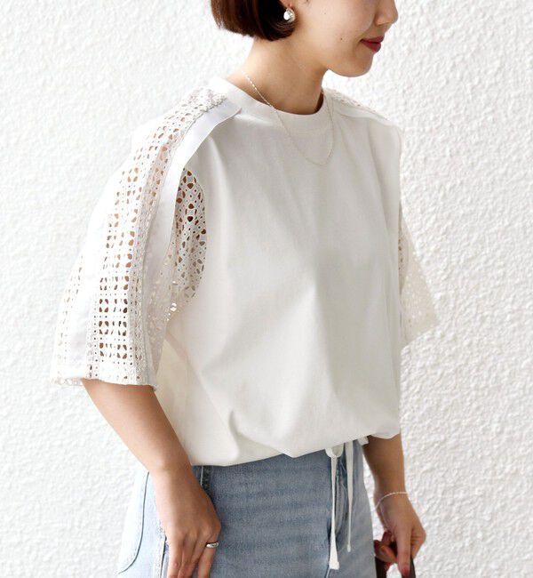 SHIPS for women「【WEB限定】〈手洗い可能〉レース コンビ ショート スリーブ カットソー」|Tシャツ・カットソー|