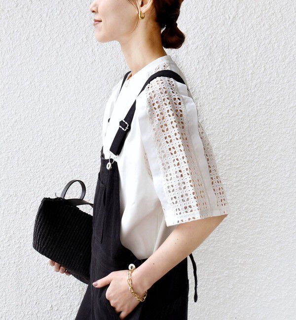 SHIPS for women「【WEB限定】〈手洗い可能〉レース コンビ ショート スリーブ カットソー」|Tシャツ・カットソー|