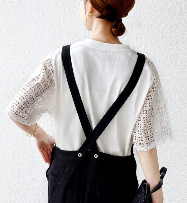 SHIPS for women「【WEB限定】〈手洗い可能〉レース コンビ ショート スリーブ カットソー」|Tシャツ・カットソー|