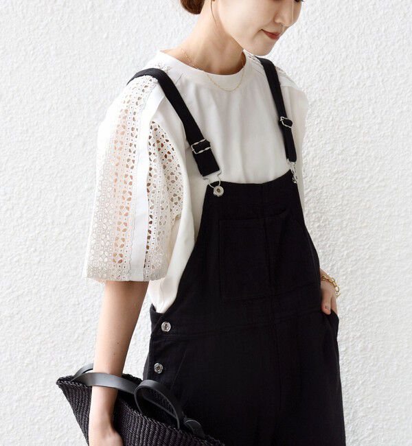 SHIPS for women「【WEB限定】〈手洗い可能〉レース コンビ ショート スリーブ カットソー」|Tシャツ・カットソー|