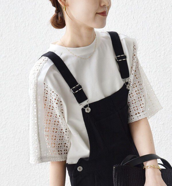SHIPS for women「【WEB限定】〈手洗い可能〉レース コンビ ショート スリーブ カットソー」|Tシャツ・カットソー|