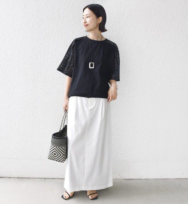 SHIPS for women「【WEB限定】〈手洗い可能〉レース コンビ ショート スリーブ カットソー」|Tシャツ・カットソー|