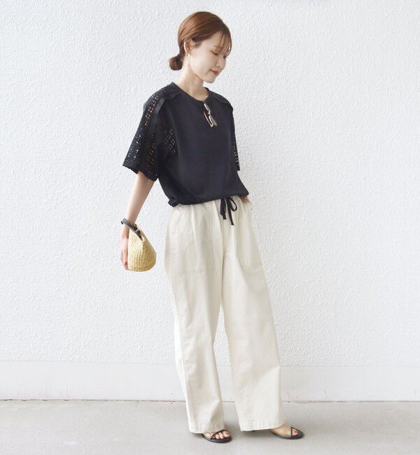SHIPS for women「【WEB限定】〈手洗い可能〉レース コンビ ショート スリーブ カットソー」|Tシャツ・カットソー|