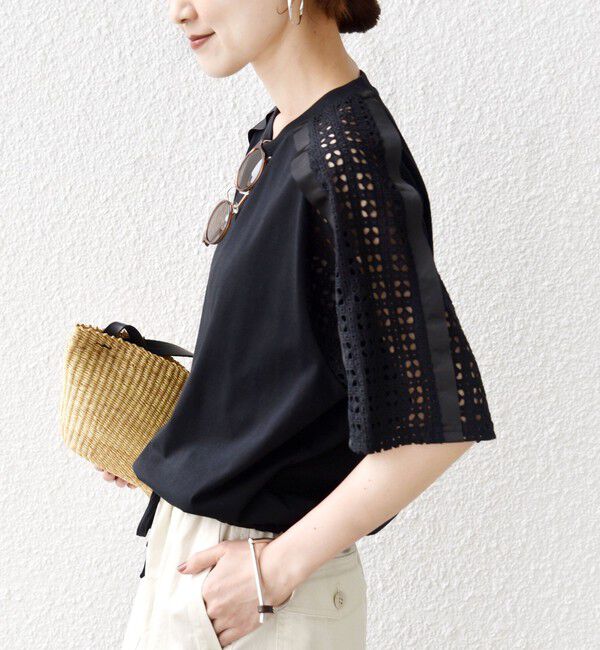 SHIPS for women「【WEB限定】〈手洗い可能〉レース コンビ ショート スリーブ カットソー」|Tシャツ・カットソー|