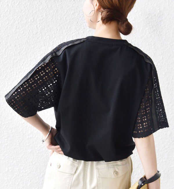 SHIPS for women「【WEB限定】〈手洗い可能〉レース コンビ ショート スリーブ カットソー」|Tシャツ・カットソー|