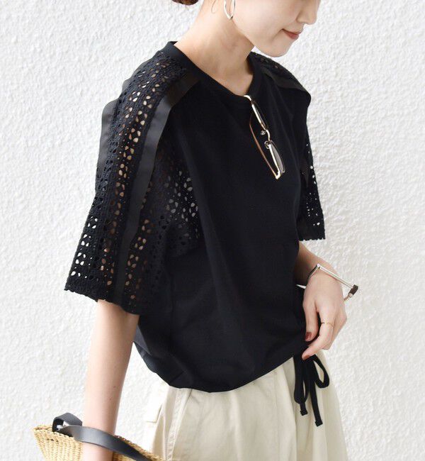 SHIPS for women「【WEB限定】〈手洗い可能〉レース コンビ ショート スリーブ カットソー」|Tシャツ・カットソー|
