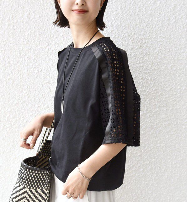 SHIPS for women「【WEB限定】〈手洗い可能〉レース コンビ ショート スリーブ カットソー」|Tシャツ・カットソー|
