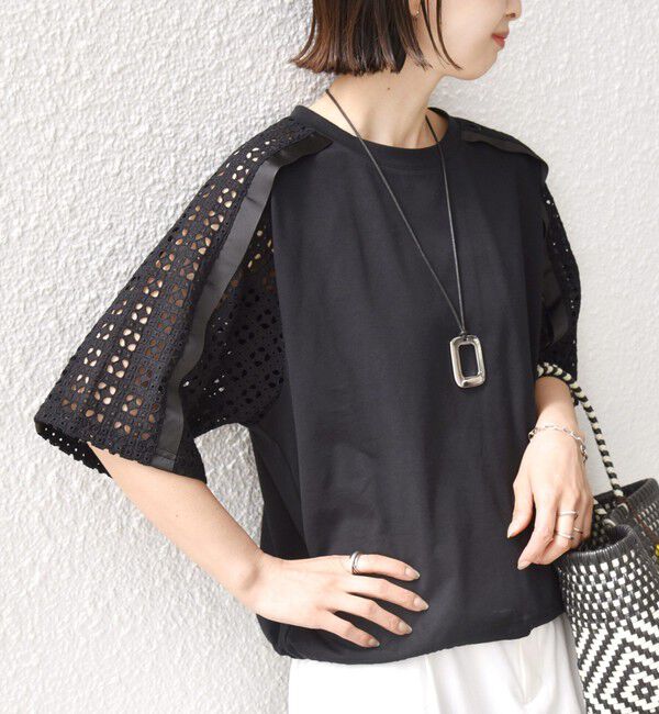 SHIPS for women「【WEB限定】〈手洗い可能〉レース コンビ ショート スリーブ カットソー」|Tシャツ・カットソー|