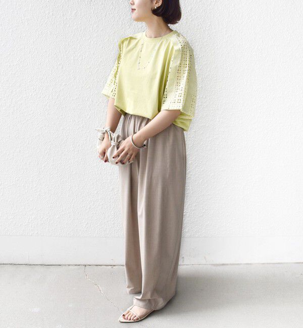 SHIPS for women「【WEB限定】〈手洗い可能〉レース コンビ ショート スリーブ カットソー」|Tシャツ・カットソー|
