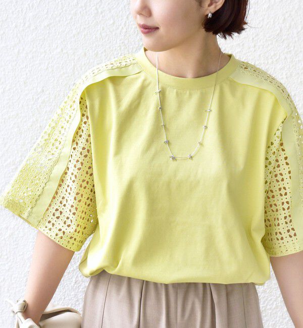 SHIPS for women「【WEB限定】〈手洗い可能〉レース コンビ ショート スリーブ カットソー」|Tシャツ・カットソー|