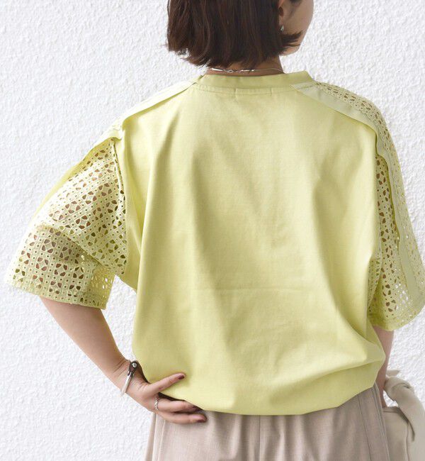 SHIPS for women「【WEB限定】〈手洗い可能〉レース コンビ ショート スリーブ カットソー」|Tシャツ・カットソー|