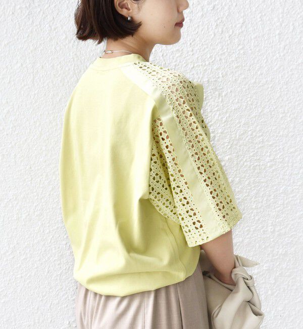SHIPS for women「【WEB限定】〈手洗い可能〉レース コンビ ショート スリーブ カットソー」|Tシャツ・カットソー|