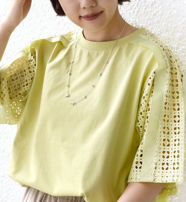 SHIPS for women「【WEB限定】〈手洗い可能〉レース コンビ ショート スリーブ カットソー」|Tシャツ・カットソー|